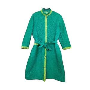 Vintage 50s Tapestry Jacket Textured Belted Green/Blue Woven Button Front M/L